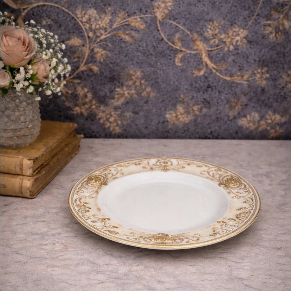 Vintage Nippon Style 175 Christmas Ball Gold Scroll Saucer
